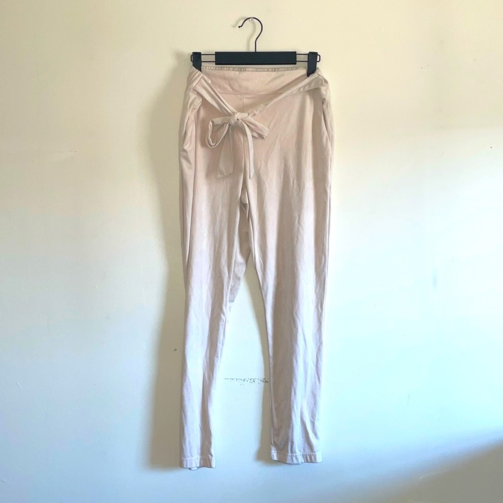 One By Chapter One | High Rise Suede Beige Belted Skinny Pants
